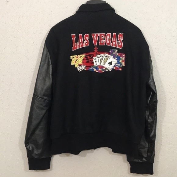 Jacket Factory Vintage “Las Vegas” Embroidered Leather Sleeve Letterman Jacket - Picture 1 of 12